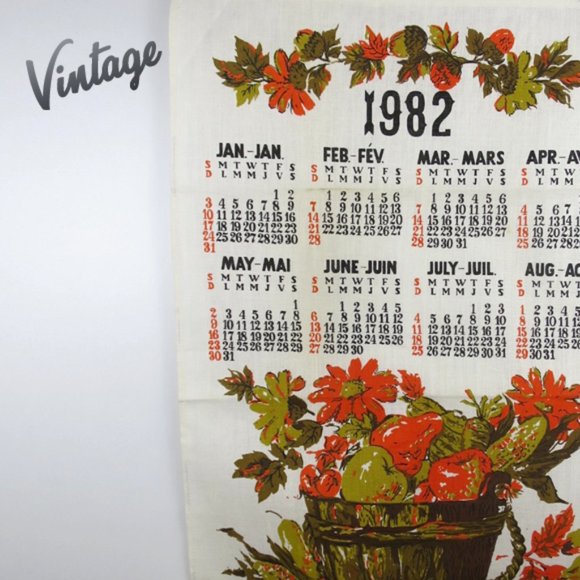 Vintage 1982 Calendar Tea Towel